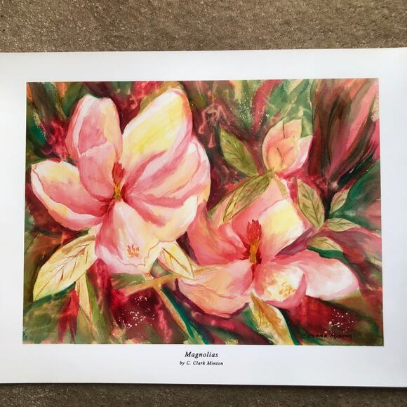 C. Clark Minton Signed Magnolias Flower Art Landscape Giclee Print - Picture 4 of 4